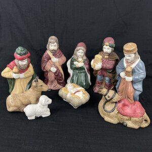 Vintage Hand-Painted Ceramic Nativity Set of 9